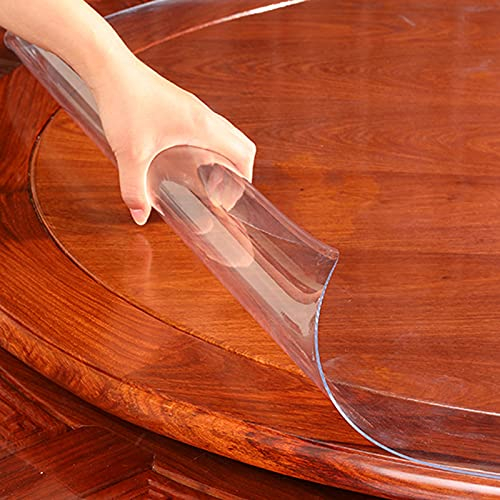 Zlovne Ronde de Nappe en PVC Transparent,Verre Souple Nappe Transparente Étanche,Film de Protection pour Table À Manger D'intérieur,Épaisseur 1mm,60-155 cm de Diamètre (Diameter 120cm/47inch)