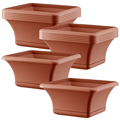 Pot carré 12 x 30 cm avec soucoupe en terre cuite