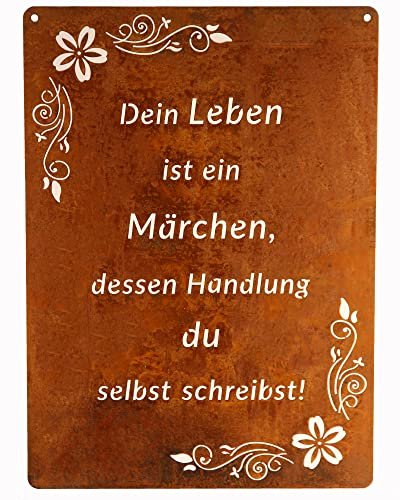 Schild Spruchtafel rostiges Gartenschild Edelrost Rost zum hängen Gartendeko 29x21cm, Es ist keine Villa (Märchen)