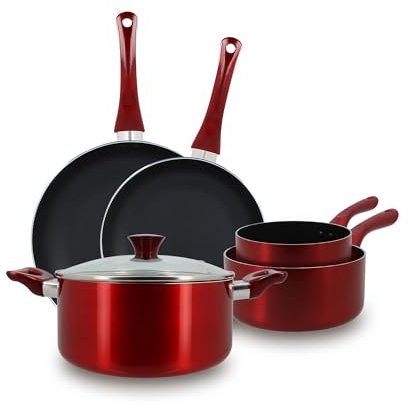 MENASTYL - Set 5 pieces cerise casserole poele faitout induction en aluminium - 6014124