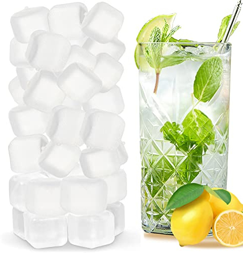 Reusable Ice Cubes for Drinks, 100 Pack Refreezable Plastic Ice Cubes BPA Free for Cocktails, Chills Drinks Without Diluting, Wine, Beer or Coffee Easy To Use