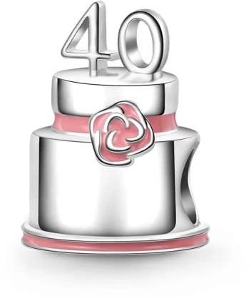 GNOCE Happy Birthday Cake Charm 20./30./40. Geburtstagskuchen Baed Charms Fit Armbänder/Halskette Schmuck Geschenk für Frauen Mädchen (40th)