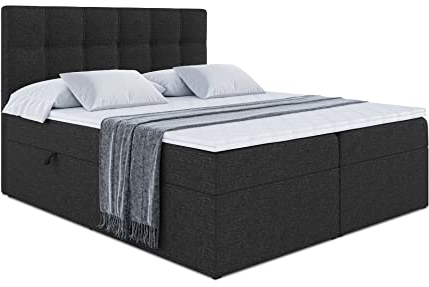 ALTDECOR Boxspringbett mit Matratze und Lattenrost, Boxbett, Topper, Polsterbett mit Bettkasten, Bett mit Stauraum H3-Matratze, Doppelbett, Springboxbett - Marce - 160x200 - Schwarz