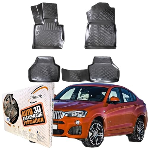 Trimak 3D Fussmatten für BMW X4 F26 2014-2018 | Gummimatten aus TPE Gummi, Passgenau, Wasserdicht, Hoher Rand, Rutschfest, Leicht zu Reinigen