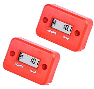 2 Pieces-HonorMeet Digital Small Engine Hour Meter,Total Running Hours Counter for Generator,Spark Plug Inductive Activated for Gas Engine Lawn Mower Chainsaw Compressor Motorcycle Boat etc. (2 REDS)