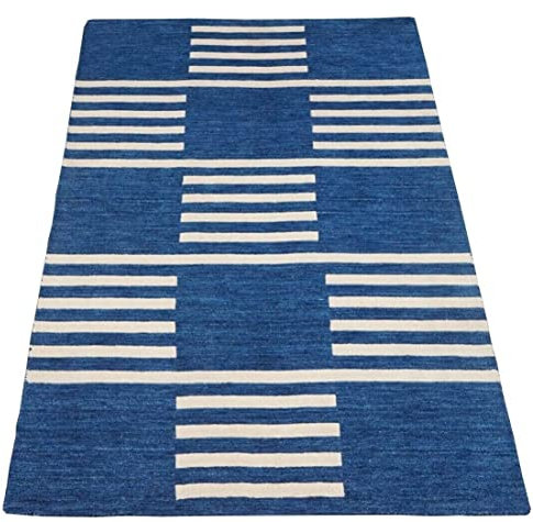 WAWA TEPPICH Wollteppich aus Handarbeit Blau 145 x 226 cm HT428