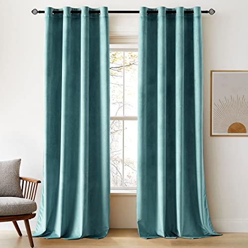 Woaboy Samtvorhänge Verdunkelungsvorhang Gardinen Samt mit Ösen Blickdicht für Wohnzimmer Blackout Curtains Thermovorhang Schalldämmend Schlafzimmer 2er Set 140x245cm (B x H) Turkis