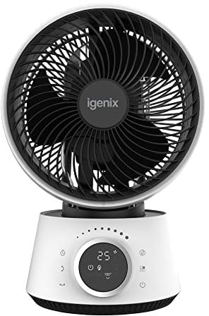 Igenix IGFD4009W Air Circulator Turbo Fan with 360° Horizontal & 90° Vertical Oscillation for Optimal Air Circulation, Turbo Design for Powerful Airflow, 12 Hour Timer, 9 Inch, White