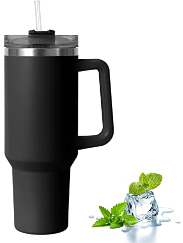 YsinoBear Tumblers Cup with Straw, Lid and Handle,40oz/1200ml Stainless Steel Coffee Travel Insulated Mug,Leak Proof Vacuum Water Bottle for Hot Iced Drink, High Capacity Mug Black