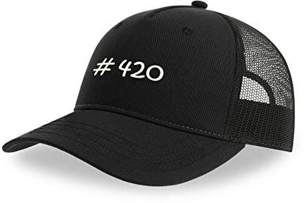Maikomanija Hashtag 420 Weed Ganja Lifestyle Cotton Trucker Cap Curved Visor Netback Hat Atmungsaktives Mesh Sport Top, Schwarz , One size
