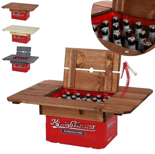 MODO24 Tischaufsatz, Getränkekasten, Tragbare Tischplatte, In- & Outdoor, Wetterfest, Bierkasten Stehtisch, Holztisch Stehtisch, Biertisch, Bistrotisch, Partytisch, Abmessungen 78x53 cm, Farben: Braun
