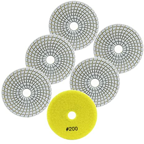 FOCSTOL Diamond Wet Polishing Pads - 6pcs 100mm Grit 200 Polishing Kit for Granite Marble Artificial Stone Quartz for Angle Grinder