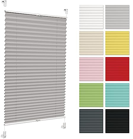 Plissee ohne Bohren 75 cm x 100 cm - Hellgrau - Plissee klemmfix, Rollos für Fenster ohne Bohren, Jalousien Fenster für innen, Raffrollo, Fenster plissee