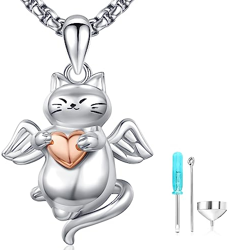 Friggem Katze Halskette 925 Sterling Silber Katze Urnen Anhänger Damen Memorial Urne Kette Feuerbestattung Schmuck Katzen Haustiere, Mama Family Asche Besondere Geschenk