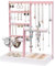 Caluself Présentoir à bijoux rose - Porte-bijoux - Avec base de rangement pour bagues - Pour boucles d'oreilles, bracelets, montres