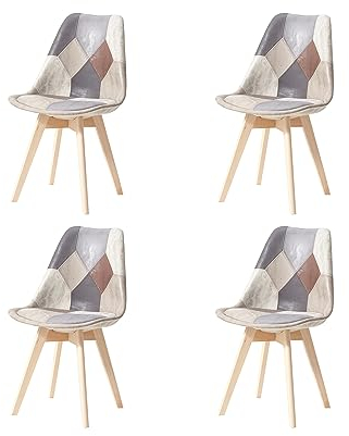 GrandCA HOME 4er Set Gepolsterten Esszimmerstuhl mit Patchwork-Stoff und Metallbeinen aus Buchenholz, für Schlafzimmer und Wohnzimmer, Küche,Jahrgang