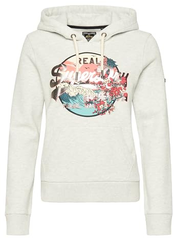 Superdry Damen Hoodie mit japanischem Vintage-Grafiklogo Gletschergrau Meliert 36
