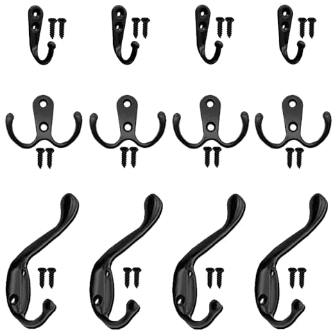 Royiwe Ganci,Retro Metallo Ganci Da Parete - Ganci Appendiabiti - Ganci per accappatoio,Per Soggiorni,Camere Da Letto,Bagni,Corridoi Set da 12, Nero Opaco