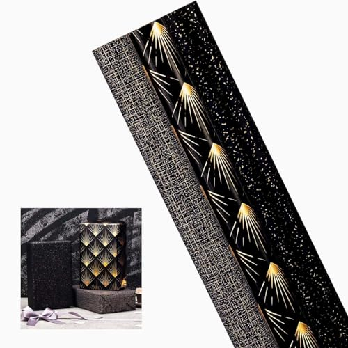 CC wonderland zone 3 Rolle Hochwertiges Geschenkpapier Schwarzer Gold (43cm x 3m),Geschenkpapier Geburtstag,Geschenkverpackung Papier für Geburtstag, Kindertag,Muttertag
