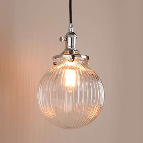 Pathson Suspension Industrielle,Plafonnier Suspendu Vintage Abat Jour en Verre Globe, Luminaire Ajustable pour îlot de Cuisine Salon
