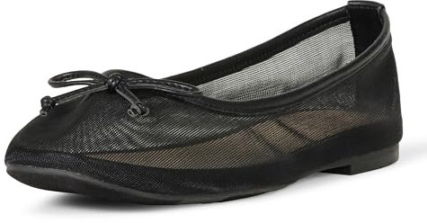 The Drop Damen Ballerinas Pepper mit Schleife, Schwarzes Netzgewebe, 38.5 EU
