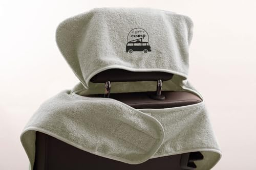 Castejo Schonbezug mit Stickung Let's Camp zum Schutz der Sitze im Wohnmobil & Auto (Silber/Lets Camp)