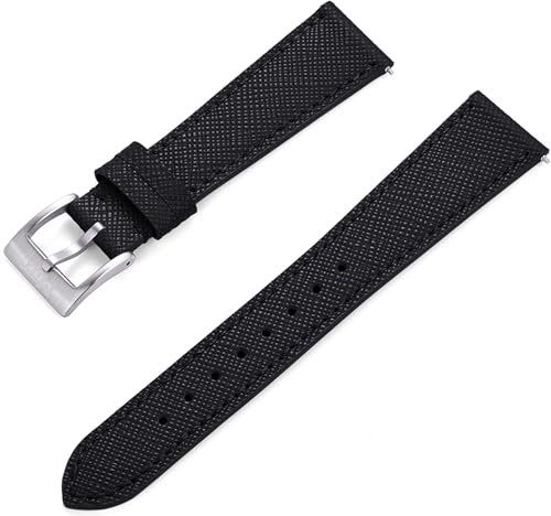 Max Epsom Leather Watch Strap – Quick Release Replacement Calfskin Leather Watch Bands – Compatible with Samsung Galaxy Smart Watch/Huawei Watch/Garmin/Fossil (20mm, Black)