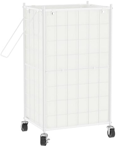 WOWLIVE Wäschekorb mit Rollen, Metalldrahtrahmen, Roll-Wäschekorb mit abnehmbarer Tasche, 100 l, Schmutzkleidung, Organizer, Schlafsaal, Aufbewahrung für Schlafzimmer, Badezimmer, Weiß