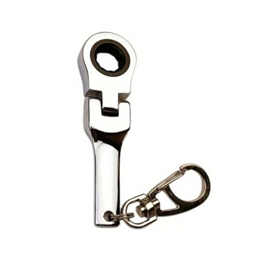 Michear Ratchet Spanner 180°Flex-Head Keyring Combination 10mm Portable Ratchet Ring Wrench (Silve)