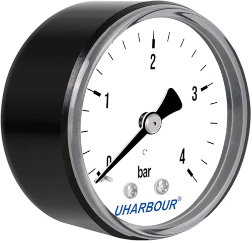 UHARBOUR Manomètre d'Eau 0-4 Bar, 1/4 Avec Support Arrière, Raccord en Laiton BSP Pour Air Comprimé