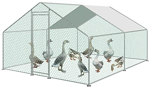 Fiqops Hühnerstall 3x4x2m Freilaufgehege Verzinkter Stahl Kleintierstall Hühnerhaus Dach Geflügelstall mit Sonnenschutzdach und Tür für Haustierkäfig Hühnerkäfig Vogelkäfig Kleintiere Pflanzen