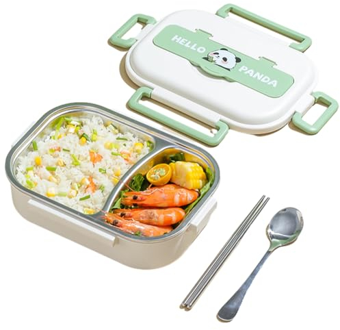 AMZLORD Mikrowellengeeigneter Lunchbehälter mit 2/4/5 Gittern und Besteckset Panda Edelstahl Wärmekonservierung Bento-Box for Erwachsene Kinder for Kinder Schulpicknick