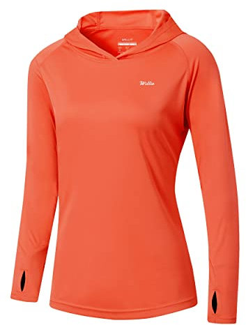WILLIT Damen Laufshirt UPF 50+ Sonnenschutz Hoodie Sportshirt UV Shirt Langarm Wandern Angeln Outdoor Shirt Schnelltrocknend Leichter Hoodie Rotorange S