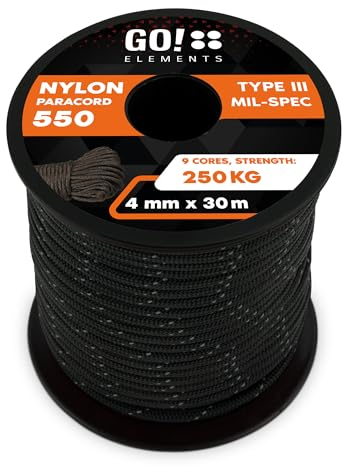 GO!elements Paracord de Nylon Resistente al desgarro 4mm – 550 Tipo III, línea Gruesa Multifuncional Adecuada como Yute, Carga máx. 250kg