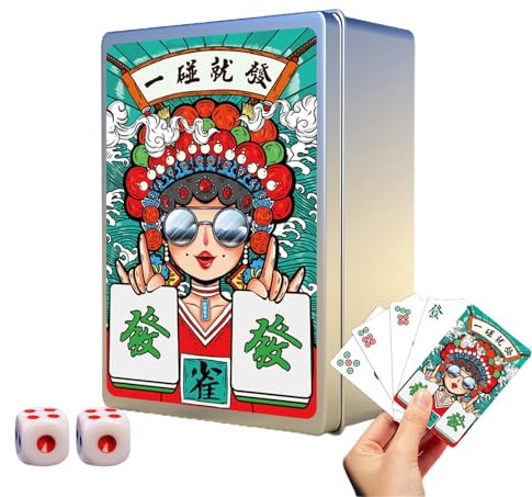 Mahjong Tragbares Kartenspiel, Mahjong, 146 Stück/Set, Chinesisches Mah Jongg und Mahjong Spiel, Majhong Games, verdickte Karten für Spiele, Festivals