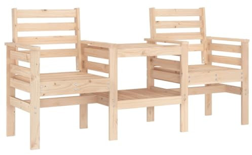 Makastle Gartenbank mit Tisch, 2-Sitzer Holzbank, Sitzbank aus Holz, Wetterfest Terrassenbank Sitzgruppe für Balkon, Garten und Terrasse, 175 x 55 x 89 cm Massivholz Kiefer