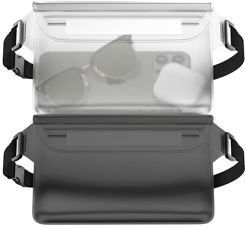 MyGadget 2X wasserdichte Taschen [ 22 x 15.5 cm ] - IPx8 Waterproof - Bauchtasche mit dreifach verschließbaren Verschluss & verstellbaren Gurt in Transparent & Grau
