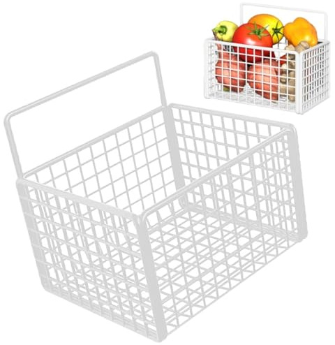 An der Wand montierter Aufbewahrungskorb, hängende Küchenkörbe, Metalldraht-Hängekorb, Wandmontage-Obstkorb ohne Bohren, selbstklebender kleiner Metallkorb, Wanddrahtkörbe für die (White)