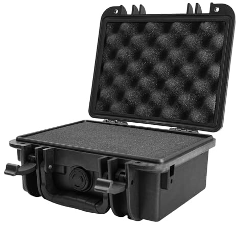 MooBeey Custodia rigida portatile impermeabile con 2 strati di spugna, piccola valigetta per il trasporto esterno universale, custodia per fotocamera DSLR, obiettivo e videocamera, Nero , Valigia