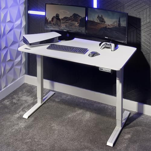 X-Rocker Ascend Height Adjustable Gaming Desk 120 x 60cm, Large Gaming Table with Adjustable Height 71-115.5cm, Seating and Standing Desk for Laptop Home Working Office Desk, Gaming PC Desk - WHITE