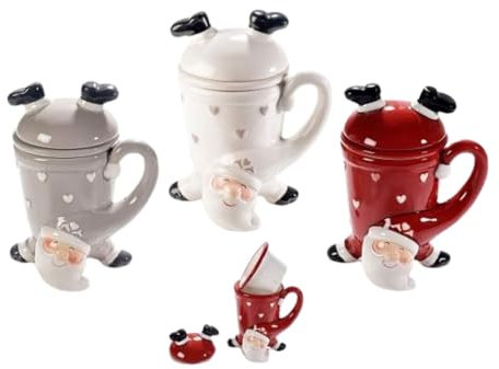 Gruppo Maruccia - Tazze per Tisane con Filtro e Coperchio a Forma di Babbo Natale - Set da 3 Tisaniera - Idea Regalo