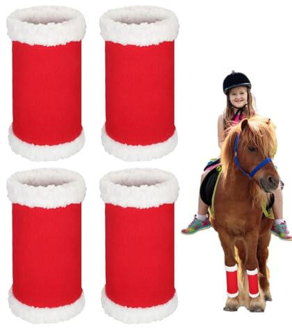 Generic Christmas Horse Leggings - Santa Horse Leg Wraps, Durable Leg Protectors, Warm Winter Horse Boots with Faux , Festive Red Bubble Fleece Covers for Horses at Reitsp