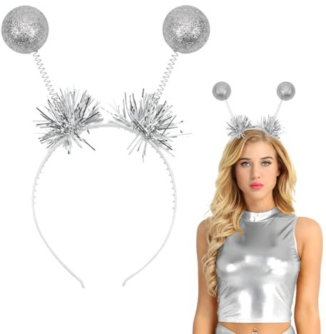 Alien Haarreif Silber, Alien Kostüm Damen Discokugel Haarreif, Alien Kopfschmuck, Haarreif Space Girl Kostüm Alien Accessoires, Weltall Kostüm Zubehör für Karneval Disco Mottoparty Spacegirl Kostüm