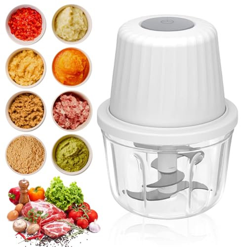 WAVATA Affettatrice elettrica per cipolle, 400 ml, tritatutto elettrico, tritatutto per verdure, tritatutto aglio con cavo di ricarica di tipo C, per cipolle, frutta, noci, carne, aglio