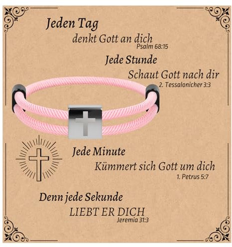 Focxoio Kreuz Armband für Mädchen, Glaube Christliche Christus Cross Armbänder, Inspirierende Schmuck Ostern Konfirmation Taufe Erstkommunion Geburtstag Geschenke für Teenager, Rosa
