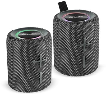 Fontastic „Cora“ 2-in-1 Bluetooth Lautsprecher-Boxen, Mobile Musik-Box mit LED-Licht, IPX5 Portable Speaker mit AUX & Micro-SD, 2X 10 Watt, Tragbare Sound-Box Grau