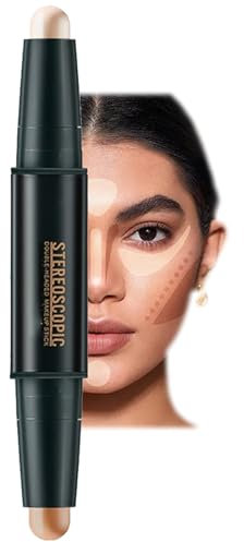 2-in-1 Contour and Highlighter Stick with Brush Kit - Smooth Sculpting Bronzer for Medium Skin Tone - Long Lasting and Waterproof Contour Sticks for Light Skin Makeup