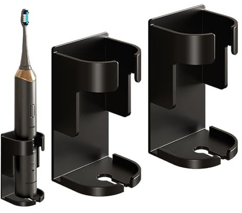 Elektrische Zahnbürste Halterung 2er Set, Selbstklebende Wandhalterung Elektrische Zahnbürste ohne Bohren (für 99% Modelle bis 3,8cm Ø), Carbonstahl, Zahnbürstenhalter Elektrische Schwarz