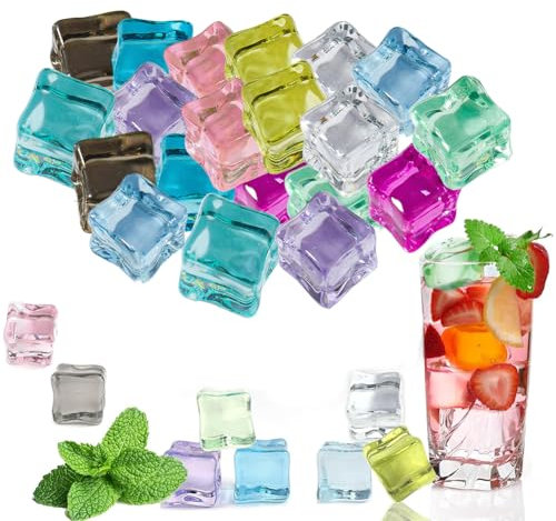 Faux Glaçon,Lot de 20 Glacon Reutilisable,Photographie Accessoire,18 mm Glaçons Artificiels en Acrylique de qualité alimentaire,pour La Décoration de La Maison Mariages Vases et Cuisine,Coloré