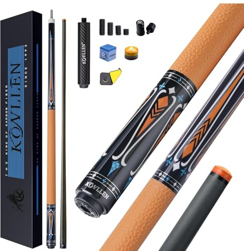KONLLEN Billardqueue aus Carbonfaser, 147cm, professionelles Billardqueue für Erwachsene, Vollcarbon-Technologie, geringe Ablenkung, 12.5 mm Spitze (leicht zu kontrollieren, Pro Taper, ultraweich)